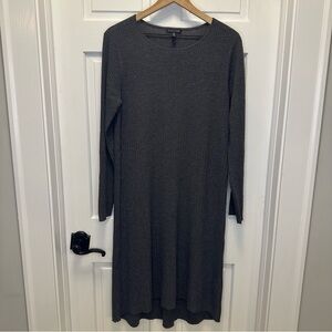 Eileen Fisher Dark Gray Ribbed Long Sleeve Dress‎ 100% Wool